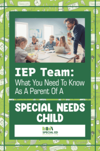 Group of students in a special education classroom with tow important IEP team members the teacher and the student.