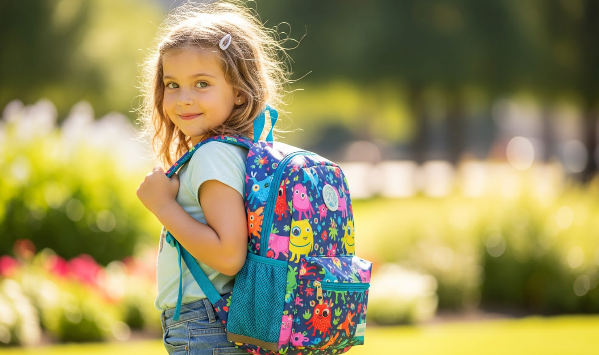 Child using a visual schedule to get ready for the first day of school with sensory tools nearby