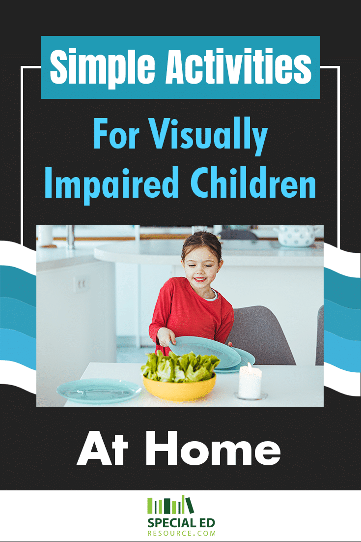Young girl setting the table for dinner at home -one of the simple activities for visually impaired children to do at home.