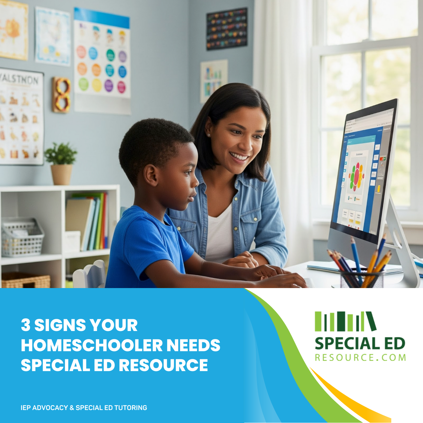 Parent and homeschool child working together with special education support