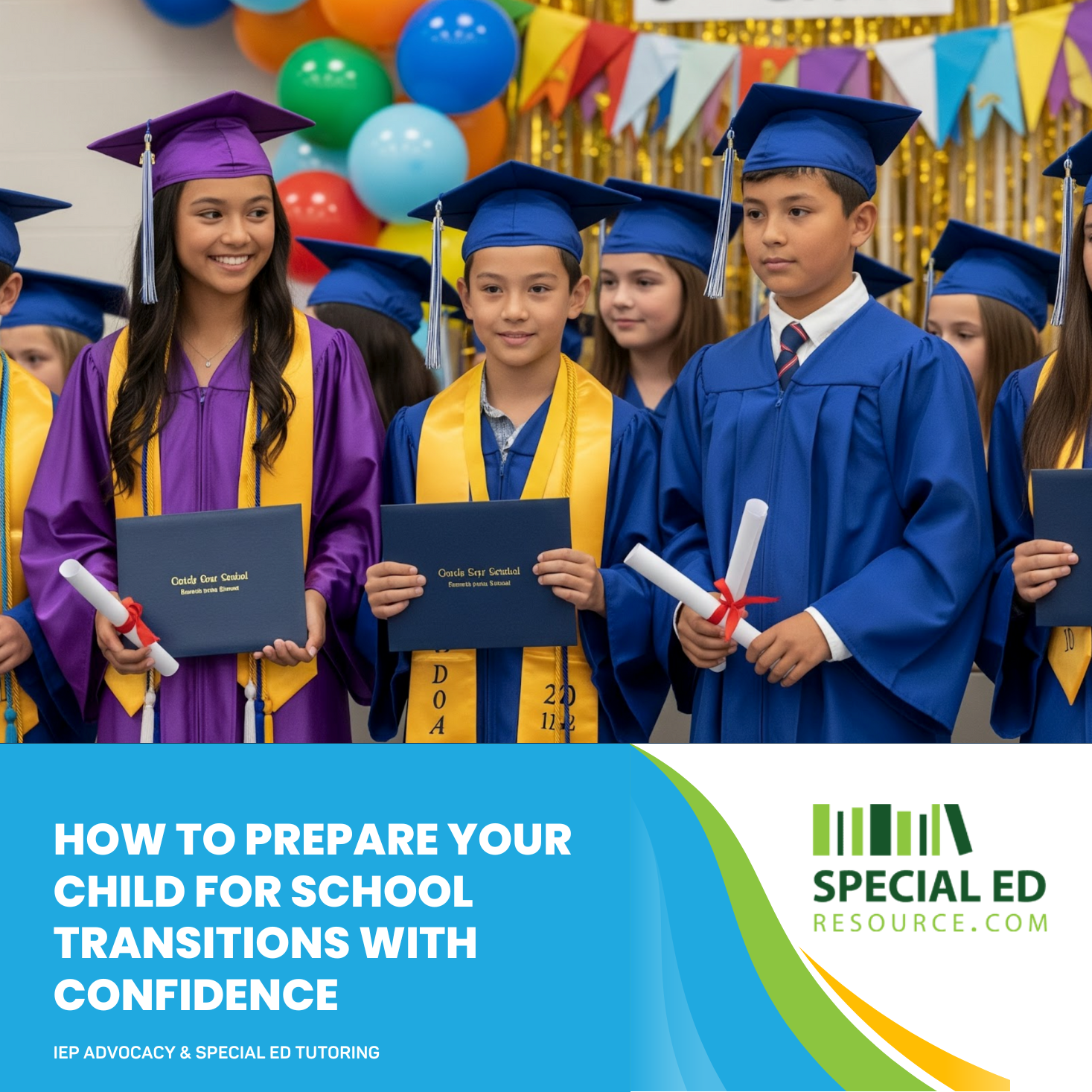 Special needs child preparing for a new school with parent support