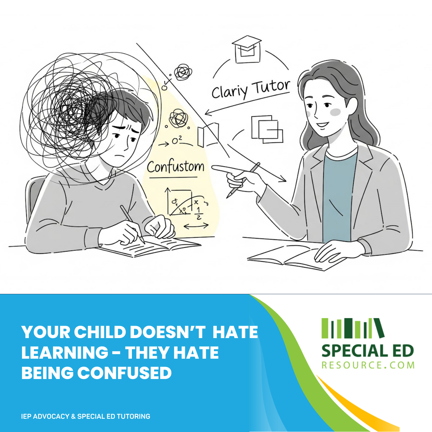 Student working calmly on schoolwork with adult support