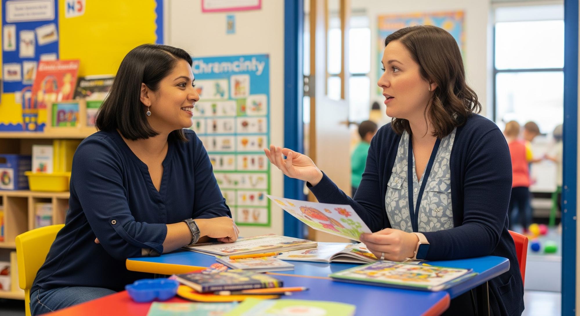 Parent tracking IEP progress with teacher outside of report card time