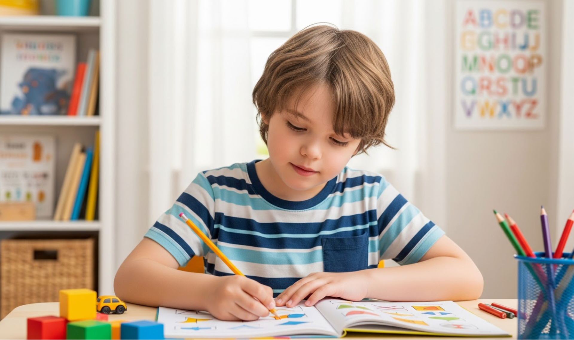 Parent homeschooling autistic child using a calm and structured routine